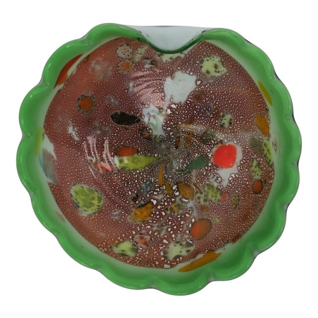Italian Murano Bright Green Art Glass Bowl For Sale