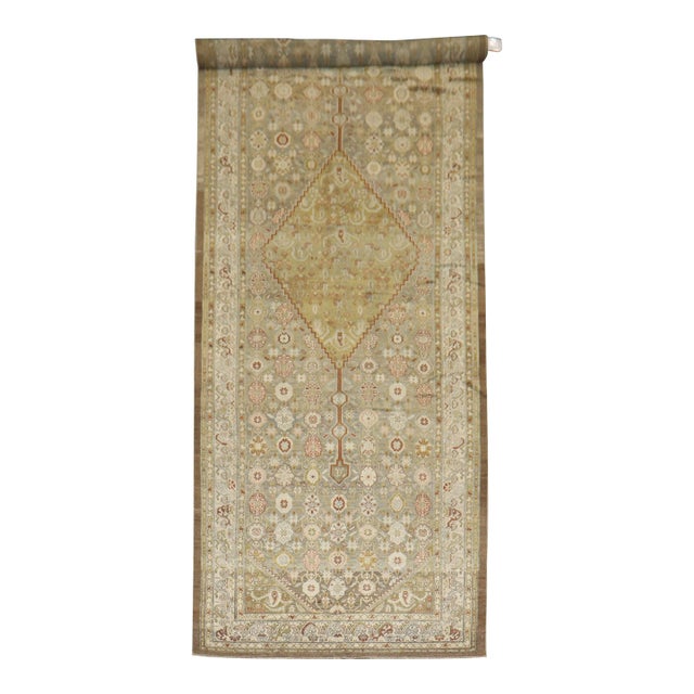 Camel Soft Green Corridor Size Persian Serab Rug rug no.j4451 For Sale