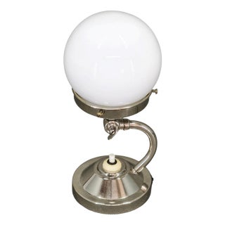 Bauhaus Nickel and Opaline Glass Table Lamp, Former Czechoslovakia, 1930s For Sale