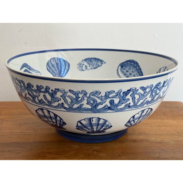 Late 20th Century Blue and White Bowl With Shell Motif For Sale - Image 6 of 6