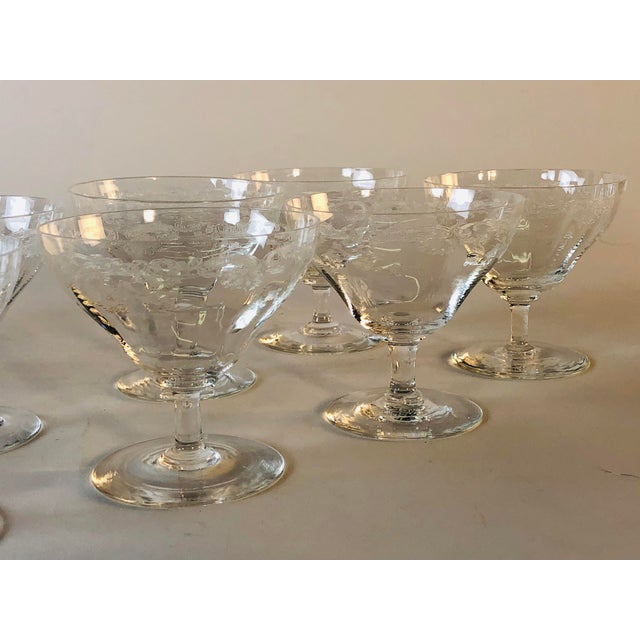 1950s 1950s Floral Etched Low Coupe Stems, Set of 12 For Sale - Image 5 of 11