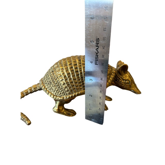 Metal Pair of Vintage Solid Brass Armadillo Sculptures — 1970s Hollywood Regency For Sale - Image 7 of 8
