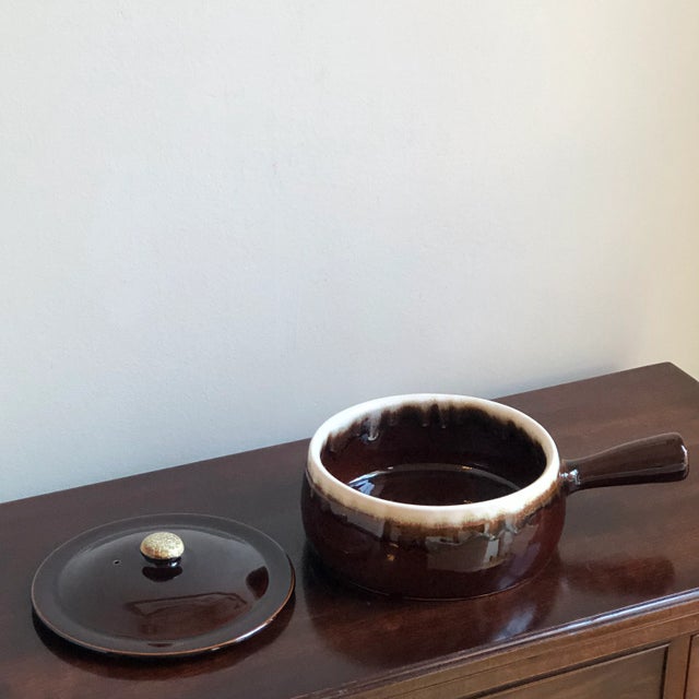 Brown Mid-20th Century Covered Stoneware Casserole Dish With Handle For Sale - Image 8 of 12