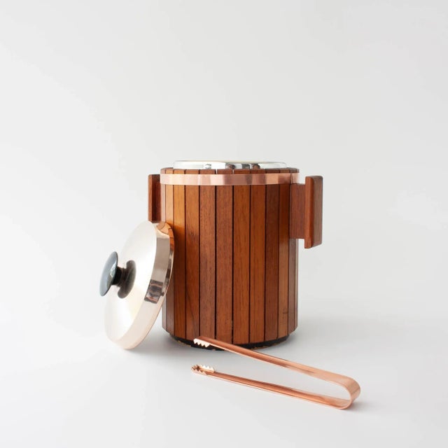 Mid-Century Modern Vintage Danish Wooden Ice Bucket with Copper Details, 1960s For Sale - Image 3 of 18