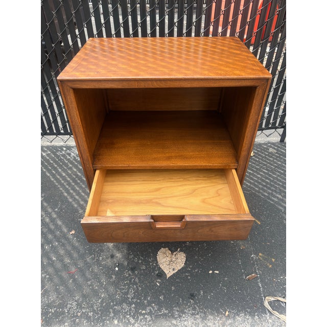 Mid-Century Modern 1960s John Stuart Mount Airy Janus Style Walnut Nightstands For Sale - Image 3 of 6