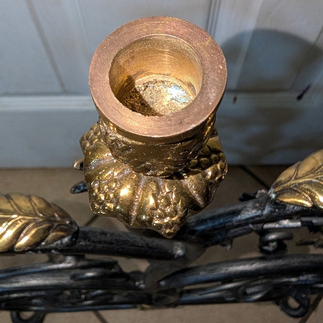 Mid-20th Century Hand-Forged Wrought Iron Candelabra With Applied Cast Brass Botanical Details For Sale - Image 10 of 11