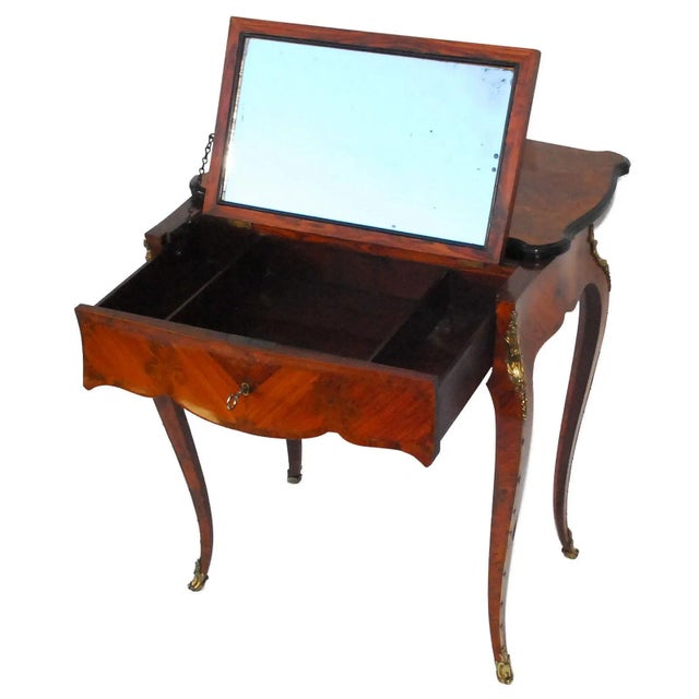 1860s French Kingwood & Thuya Wood Brass Inlaid Dressing Table For Sale - Image 4 of 9