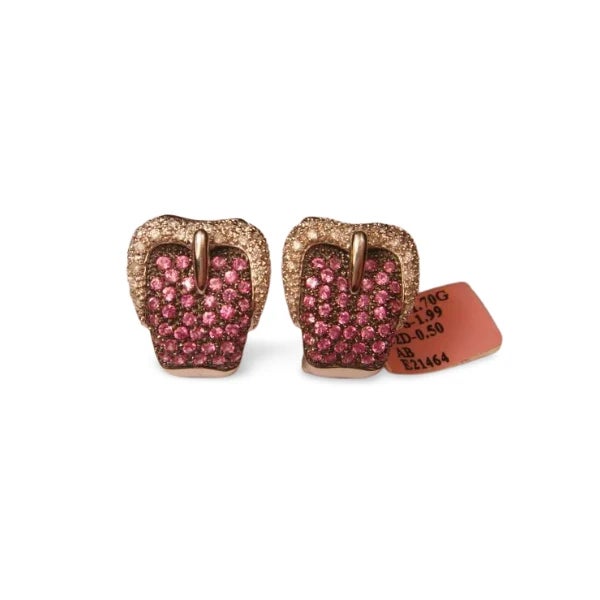 Art Deco Late 20th Century Pair of 14K White Gold Estate Diamond & Pink Sapphire Buckle French Clip Earrings For Sale - Image 3 of 3