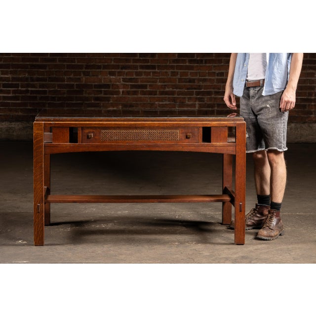 c. 1910s; The Limbert Furniture Co. - Grand Rapids / Holland, MI Quarter-sawn oak library table by Limbert, featuring a...