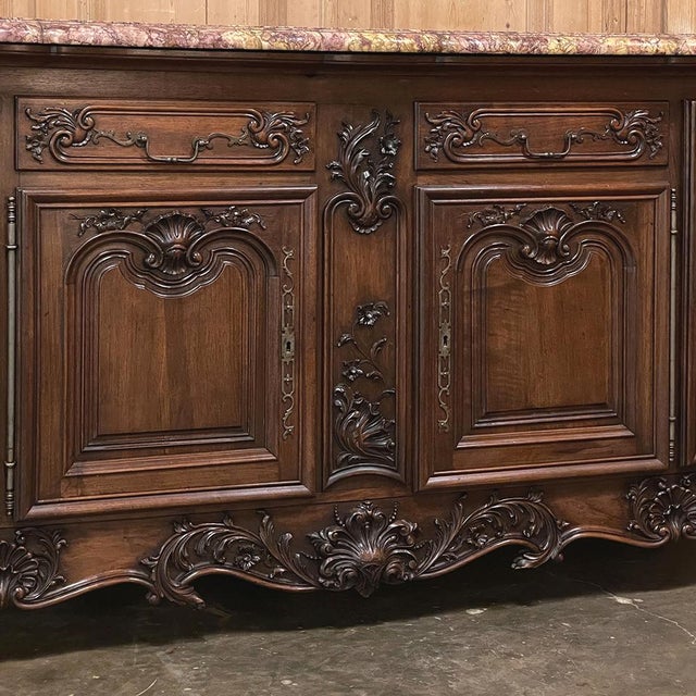 Grand Antique French Walnut Louis XIV Marble Top Buffet ~ Sideboard For Sale - Image 9 of 18