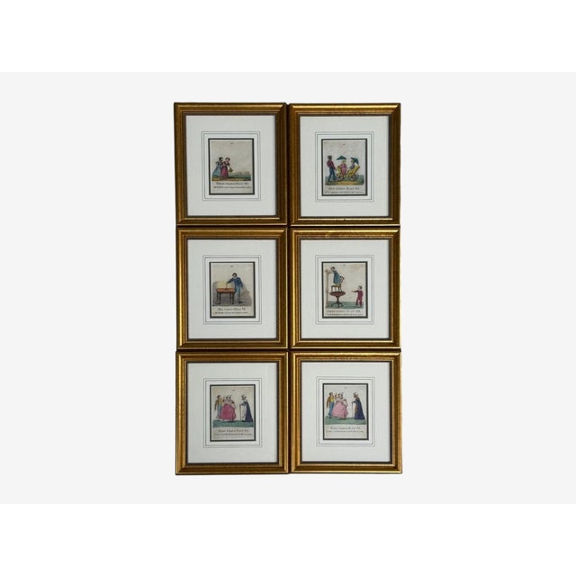 English Twelve Copper Engravings, Hand Coloured, Gilt Frames, England, 1900s For Sale - Image 3 of 8
