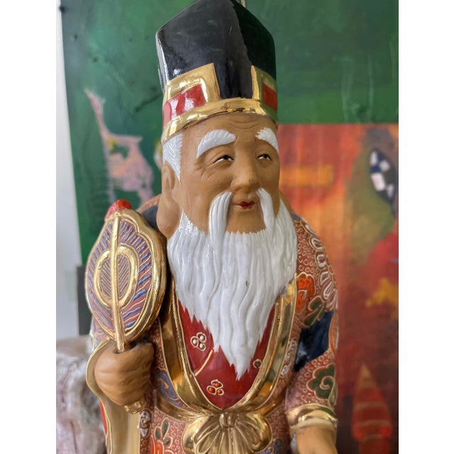 Oxblood Red Vintage Chinese Lamp of Elderly Scholar and Goose For Sale - Image 8 of 9