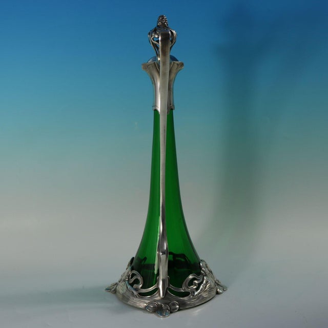 Art Nouveau 1910s Art Nouveau WMF Claret Jug and Stopper With Green Glass Liner For Sale - Image 3 of 15