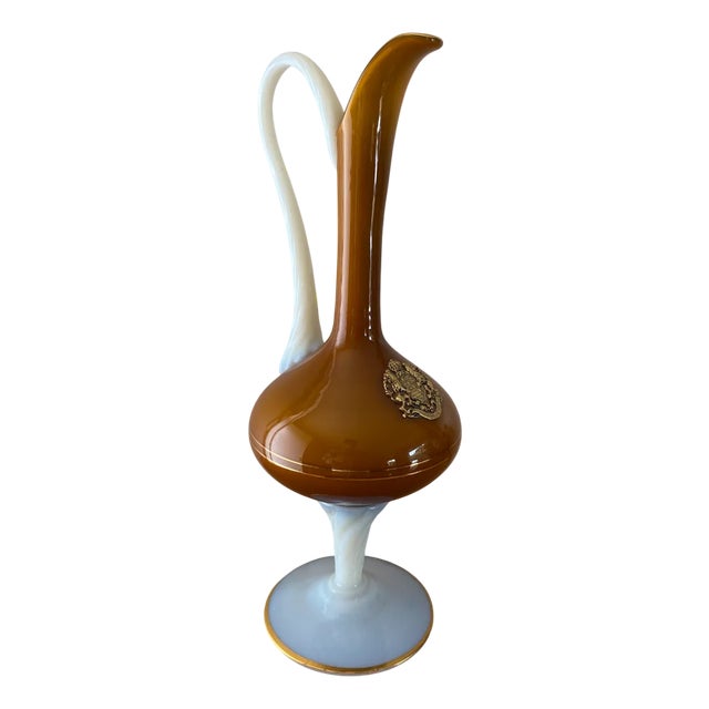 Italian Opaline Glass Pitcher, 1950s For Sale