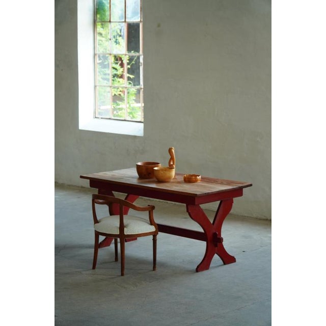 Rustic Scandinavian Rustic Farmhouse Dining Table in Red Painted Pine, Sweden, 1920s For Sale - Image 3 of 17