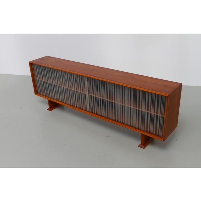 Danish Modern Low Teak Sideboard with Etched Glass Doors by Skovby, 1960s. Very elegant Scandinavian Mid-Century Modern...