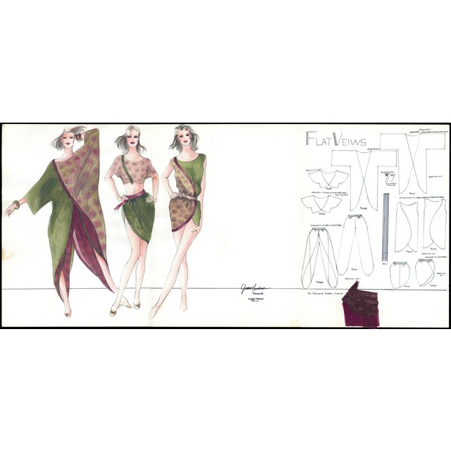 Fascinating, museum-worthy collection of 10 original Gordon Henderson fashion drawings executed in watercolor, pen and...