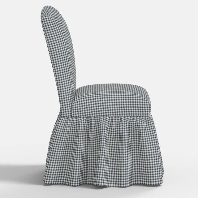 Stoffer Home x Cloth & Company Thelma Ruffle Camel Back Dining Chair in Denim Blue Mini Gingham For Sale In Chicago - Image 6 of 7