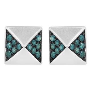 14K White Gold 1/4 Cttw Treated Blue Diamond Pyramid Stud Earring (Blue Color, SI1-SI2 Clarity) For Sale