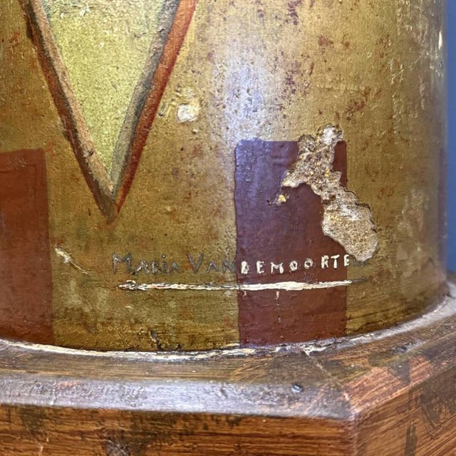Large Antique Painted Earthenware Column with Golden Pheasants For Sale - Image 16 of 18