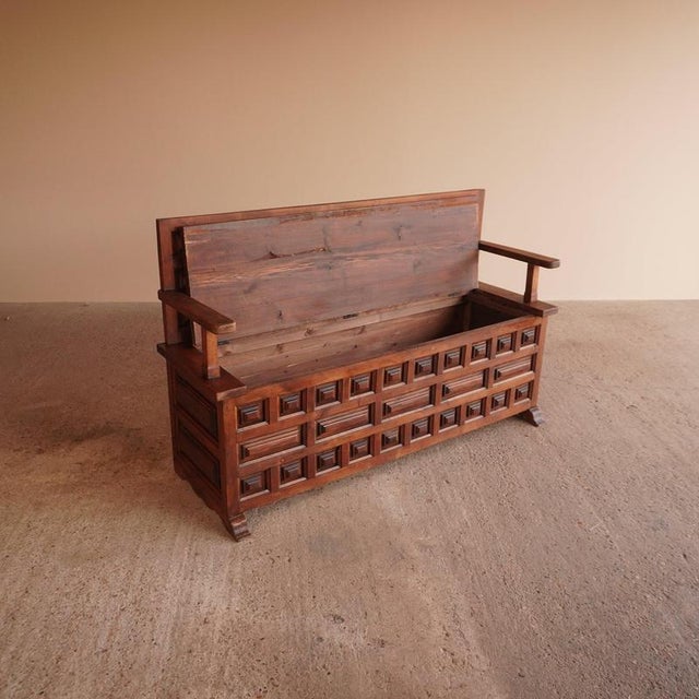 Wood Spanish Wooden Storage Bench For Sale - Image 7 of 11