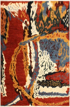 1990s Abstract Modern Red/Ivory Wool Rug - 8'3 X 9'7