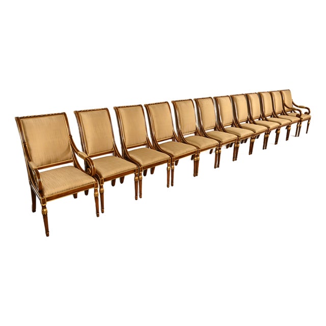 Karges French Regency Louis XVI Carved Walnut and Gold Gilt Dining Chairs | Set of Twelve For Sale