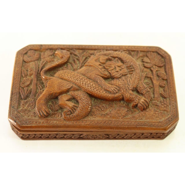 19th Century Carved Exotic Wood Scale Box With Lion & Dragon, Bali For Sale - Image 9 of 18