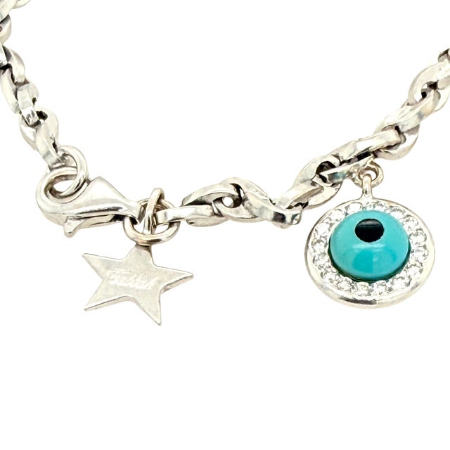 Late 20th Century Vintage “Tabbah” 18k Gold Diamond and Turquoise Evil Eye Bracelet For Sale - Image 5 of 7