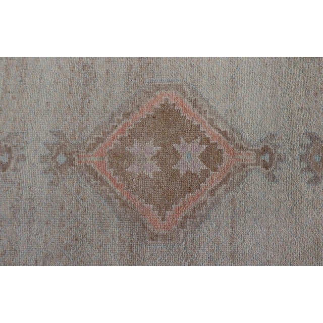 Turkish Oushak Runner With Soft Ivory Field and Peach Geometric Medallions For Sale - Image 4 of 12
