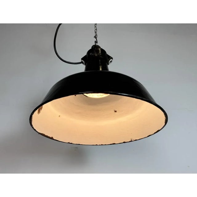 Industrial Black Enamel Factory Lamp with Cast Iron Top from Elektrosvit, 1950s For Sale - Image 18 of 18