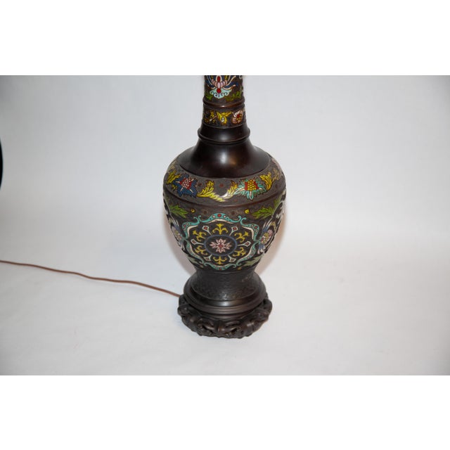 Late 19th/Early 20th Century Asian Champleve Bonze Table Lamp For Sale - Image 4 of 8