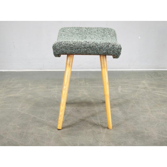 Cream Mid-Century Modern Upholstered Stool with Beech Wood Legs, 1960s For Sale - Image 8 of 11