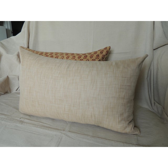 Vintage Orange Hand-Blocked Indian Print Decorative Long Bolsters Pillows - Set of 2 Natural color linen backings. Hand-...