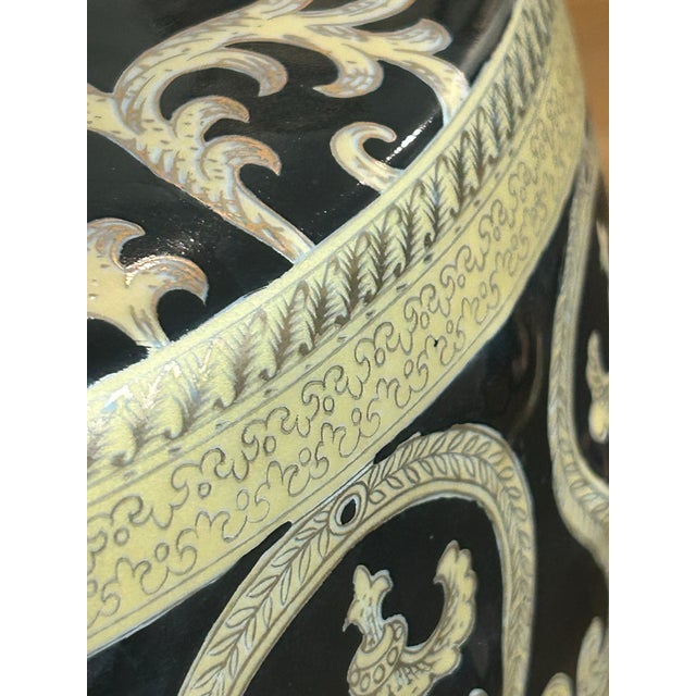 Late 20th Century Vintage Late 20th Century Large Black and Gold Chinoiserie Porcelain Garden Stool For Sale - Image 5 of 9