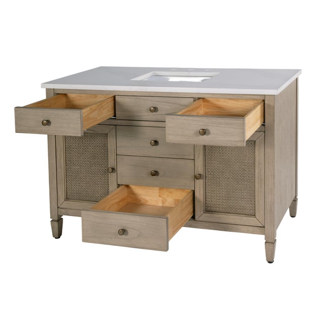 2020s Flagstaff 48 in W. Wood & Quartz 5 Drawer Single Sink Bathroom Vanity, Desert Sand For Sale - Image 5 of 11