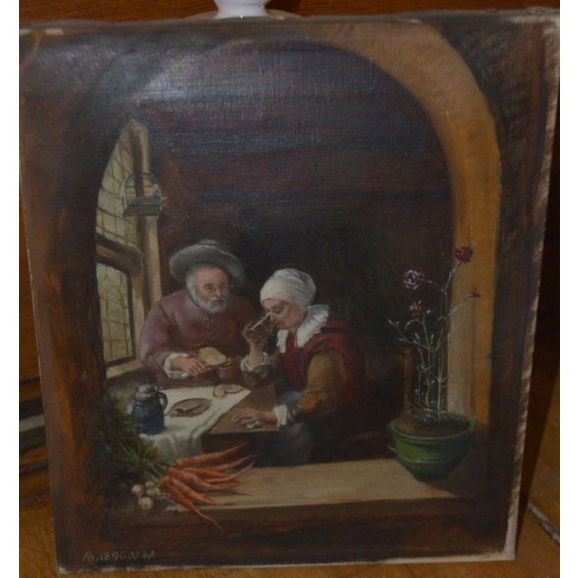 Late 19th Century Late 19th Century "Peasants at the Table" French School Figurative Oil Painting For Sale - Image 5 of 10