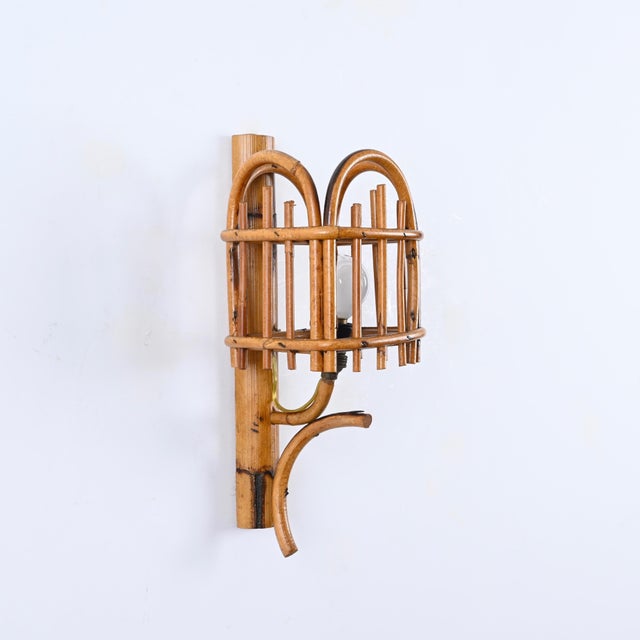1960s Mid-Century Rattan Lantern Sconces by Louis Sognot, 1960s, Set of 2 For Sale - Image 5 of 13