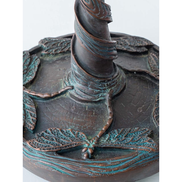 Metal Vintage Art Nouveau Dragonfly Leaded Glass Table Lamp with Bronze Base in the style of Tiffany For Sale - Image 7 of 18