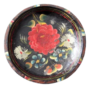 Vintage 1950s Hand-Painted Floral Wooden Bowl