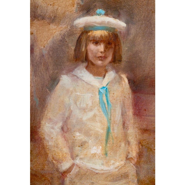 Richard Judson Zolan, Large American Impressionist Painting Sailor Girl with Toy Boat Richard Zolan For Sale - Image 9 of 16