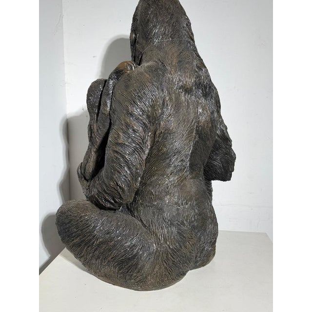 Gorilla Sculpture with Baby Large Decorative Animal Statue For Sale - Image 8 of 11