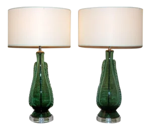 Vintage Murano Glass Lamps Green