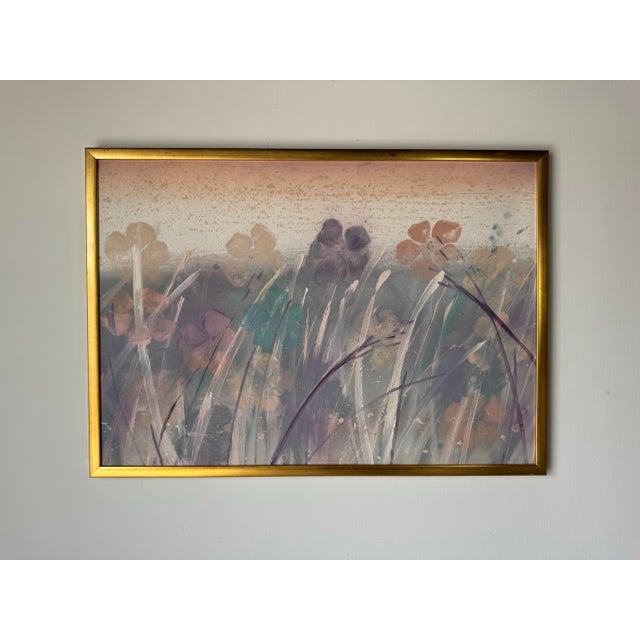 Mid-Century Modern Large - 1980s Vintage Abstract Wildflowers Landscape Acrylic on Canvas Painting For Sale - Image 3 of 11