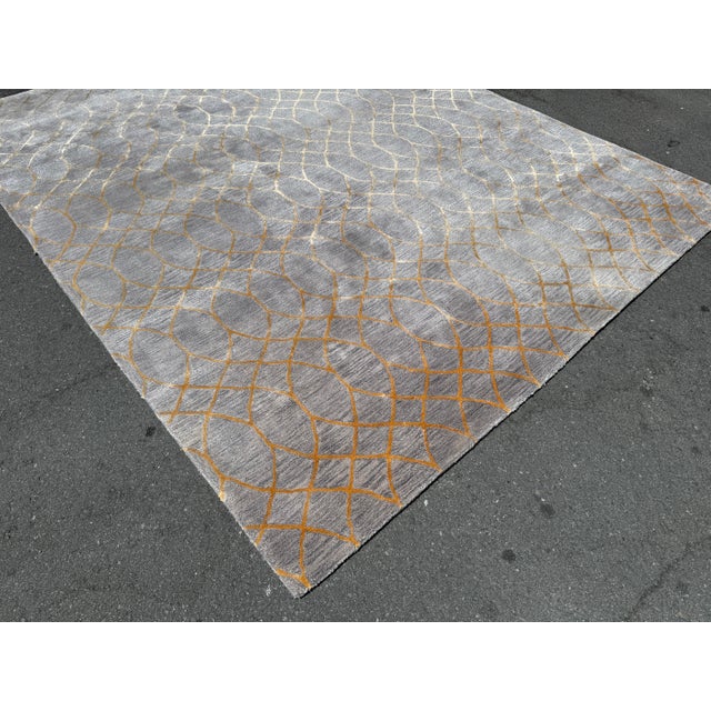 Textile 7ft 7in × 9ft 8in Bashian Greenwich Gray + Gold Geometric Area Rug For Sale - Image 7 of 9
