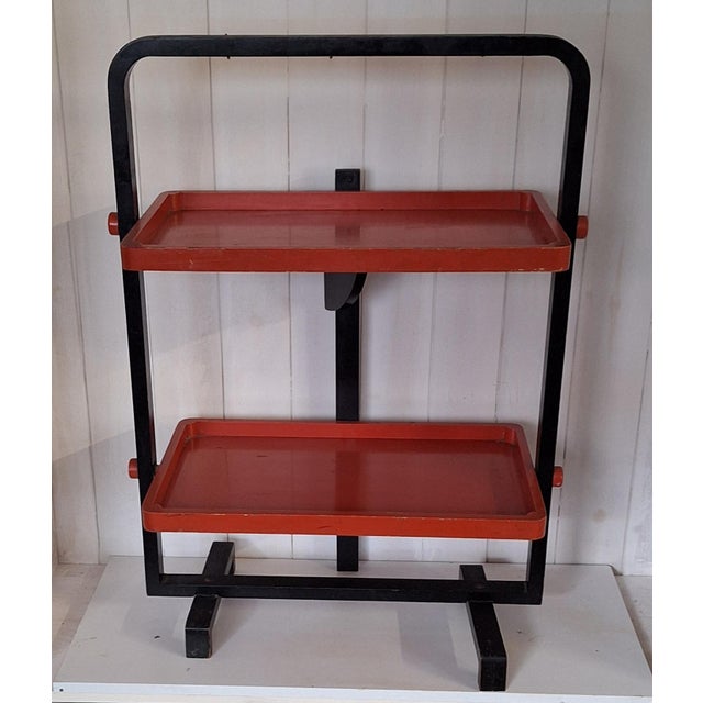 Folding Silent Butler Serving Table with Black Frame and Orange Shelves by Andre Groult, 1924 For Sale - Image 13 of 13