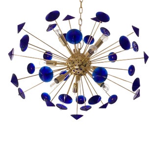 Contemporary Murano Glass Sputnik Blue Italian Handmade Chandelier For Sale