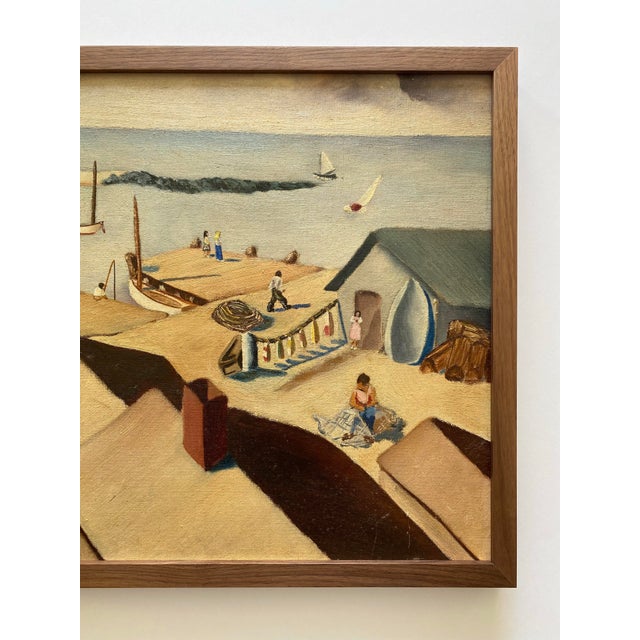 Mid-Century Modern Frank Carson Vintage 1942 Modernist " Provincetown Bay Beach, Waterfront Seascape " Framed Original Signed Post-Impressionist Oil Painting For Sale - Image 3 of 16
