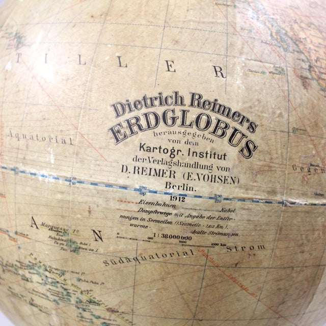Terrestrial Globe with World Map and Compass from Dietrich Reimers, Berlin, 1912 For Sale - Image 13 of 15