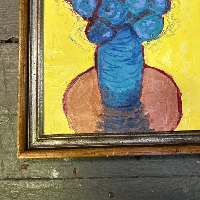 Contemporary Contemporary Original Pop Art Blue Flowers in Vase Still Life Painting For Sale - Image 3 of 4